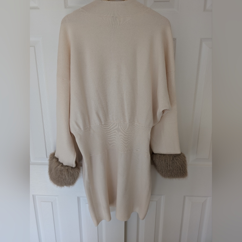 Anthropologie long-sleeve faux fur trim cuffs mini dress, cream, size 1X - Picture 6 of 10